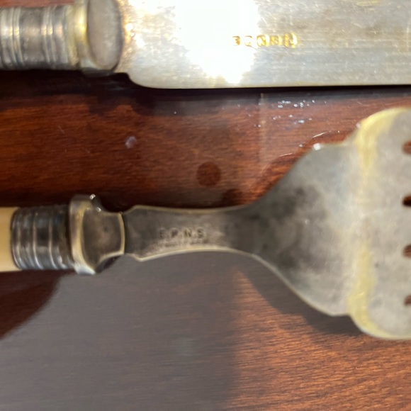 Antique serving spoon knife fork silver plated - Picture 3 of 8